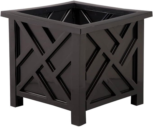 Miles Kimball Chippendale Planter Box, Black – Plant Holder for Garden, Patio and Lawn – 14 ¾” sq. x 13 ¼ H Overall