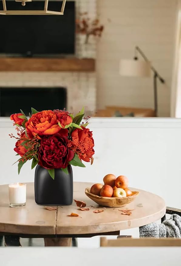 Fall Flowers in Vase Fall Table Centerpiece Faux Floral Arrangements Centerpiece Autumn Artificial Flowers with Vase Fall Flower Centerpieces for Tables Orange Silk Flowers Arrangement in Vase