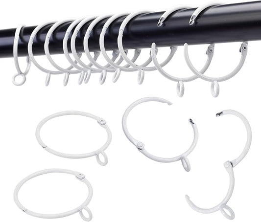 Openable Curtain Rings with Eyelet,24PCS White Curtain Rings,Drapes Rings 1.5 in Interior Diameter,Hinge Snap-Joint Design, Fits Curtain Rods Up to 1.25 Inches TXZWJZ