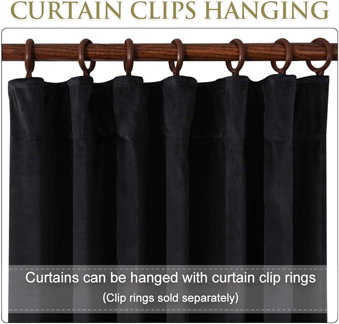 StangH 90 inch Length Black Velvet Curtains Room Darkening Privacy for Office, Thick Blackout Backdrops for Theater Movie Luxury Home Decor Door Curtains for Bathroom, W42x L90, 2 Panels