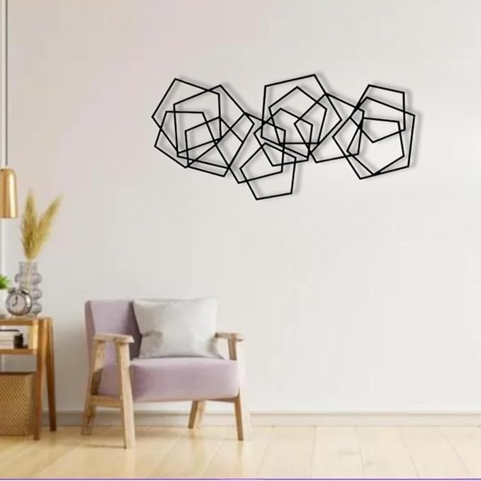 Metal Geometric Home Wall Decor ，Contemporary Minimalist Metal Wall Art, Abstract Decor for Home, Modern Sculpture for Living Room, Bedroom, Office Decoration (35"X17" / 90X44 CM)