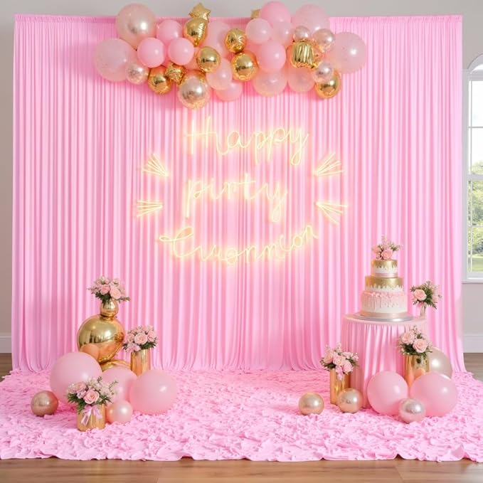 20ft x 10ft Wrinkle Free Pink Backdrop Curtains for Parties, Polyester Backdrop Drapes for Girls Birthday Wedding Photography Background Baby Shower