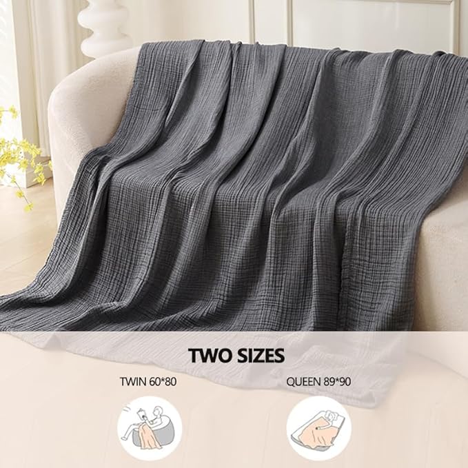 Boho Throw Blanket, 100% Cotton Ultra Soft Luxury Throw Rustic Quilt, Muslin Breathable Soft Bed Throw ，All Throw for Sofa Couch Chair 60×80 Inch (Grey Blanket, 60x80 Inch)