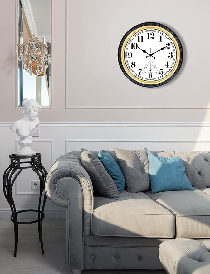 45MinST 12 Inch Indoor/Outdoor Retro Round Waterproof Wall Clock with Thermometer, Silent Non Ticking Battery Operated Quality Quartz Wall Clock Home/Patio Decor