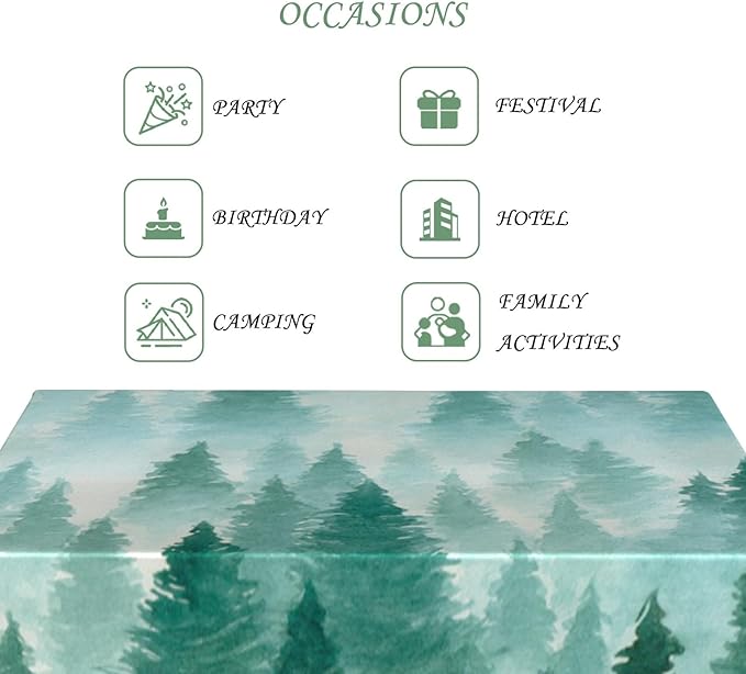 60x102 Inch Nature Rectangular Tablecloth Watercolour Pine Forest Fairyland Table Cloth Waterproof Durable Table Cover for Holiday Picnic Gaming Room BBQ Decor