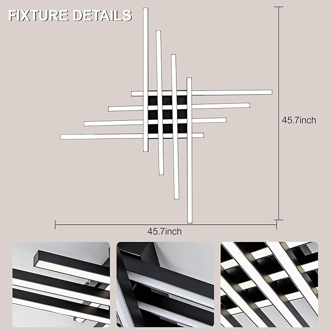 JAYMP Modern Ceiling Light with Remote, 45.7" Black Sputnik Ceiling Lamp, 128W Dimmable LED Lighting Fixture for Dining Room, Living Room, Kitchen Island, 8 Lights
