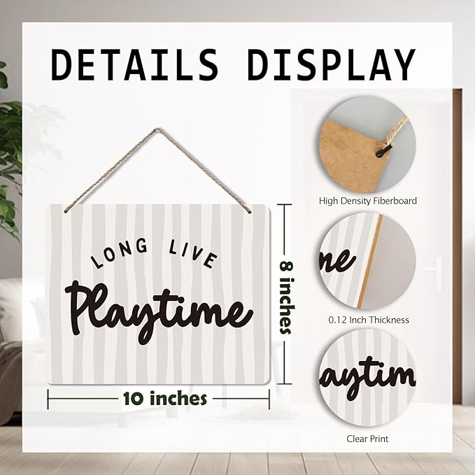 Udinaz Boho Kids Playroom Hanging Sign, Playroom Wall Decor, Long Live Playtime Hanging Wood Plaque Decor for Boys Kids Nursery Bedroom Play Room Wall Door Decorations