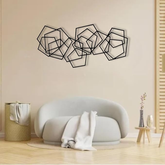 Metal Geometric Home Wall Decor ，Contemporary Minimalist Metal Wall Art, Abstract Decor for Home, Modern Sculpture for Living Room, Bedroom, Office Decoration (69"X34" / 175X85 CM)