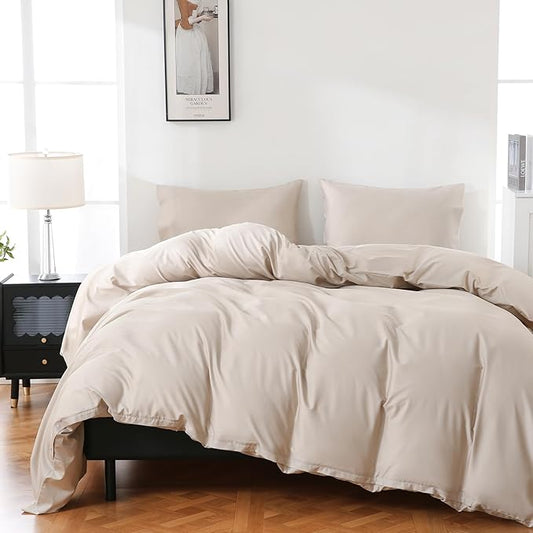 100% Organic Cotton Duvet Cover Queen Size 400 Thread Count Sateen Comforter Cover Soft and Breathable Cooling Bedding Set 3 Piece（Linen,Queen）