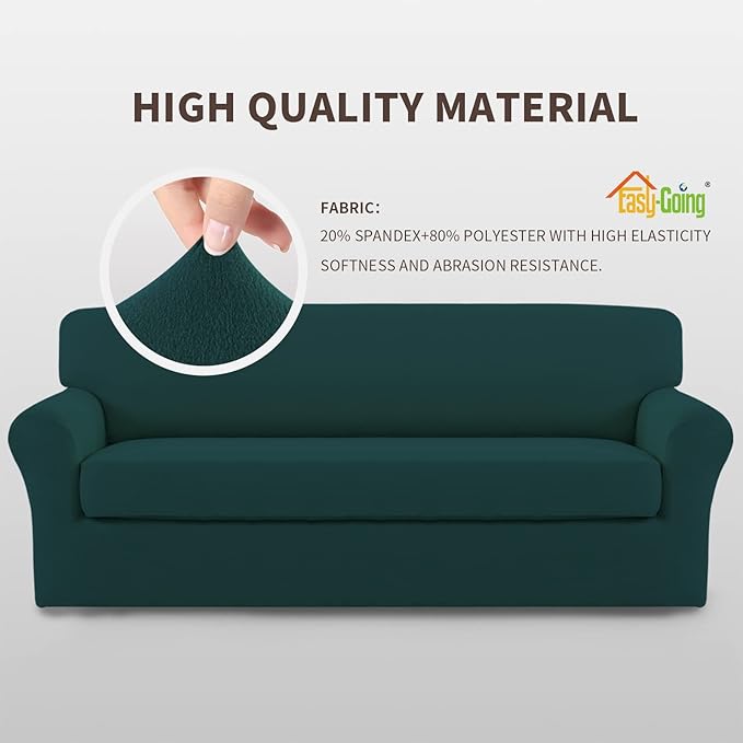 Easy-Going 2 Pieces Microfiber Stretch Sofa Slipcover – Spandex Soft Fitted Sofa Couch Cover, Washable Furniture Protector with Elastic Bottom Kids,Pet (Sofa, Deep Teal)