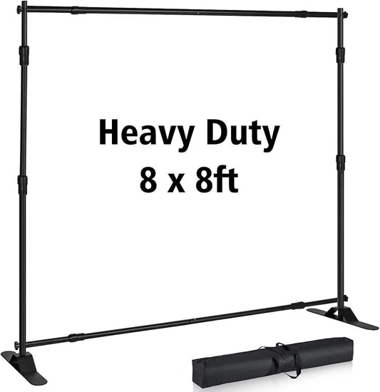 Photo Backdrop Stand - Heavy Duty Banner Holder Adjustable Photography Poster Stand - Height Up to 8x8 ft for Trade Show, Photo Booth, Parties, Wedding, Birthday, Photoshoot Background