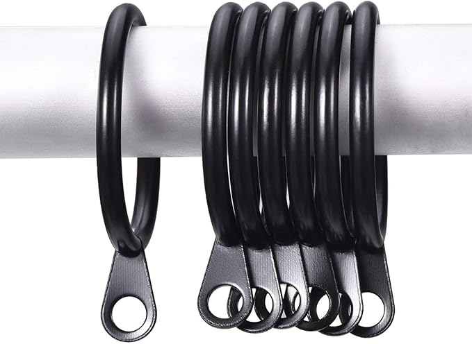 Shappy 40 Pack Metal Drapery Curtain Rod Rings with Eyelets Internal Diameter 0.98in Fits up to 0.7in Rod Hanging Drape Sliding Eyelet Black Rings for Window Door Shower Bathroom