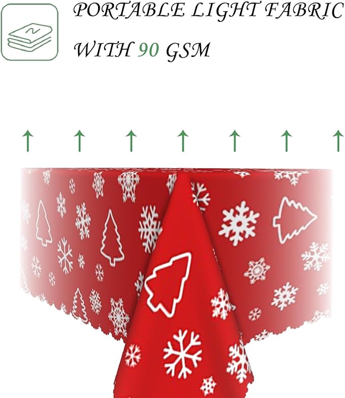 70x140 Inch Christmas Theme Rectangle Tablecloth Abstract Christmas Tree Snowflakes Holiday Red Table Cloth Washable Durable Table Cover for Kitchen Dining Home Banquet Xmas Party Decor