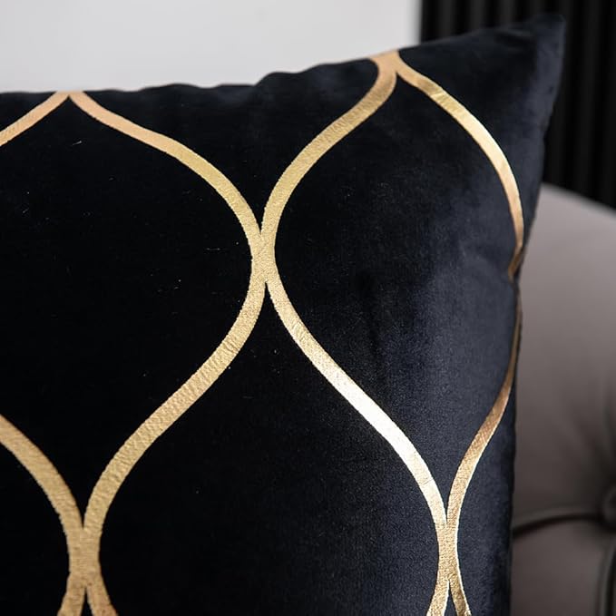 20x20 Inch Gold Velvet Throw Pillow Covers: 2 Pack Square Decorative Pillow Cases for Bedroom Sofa Couch Living Room, Black