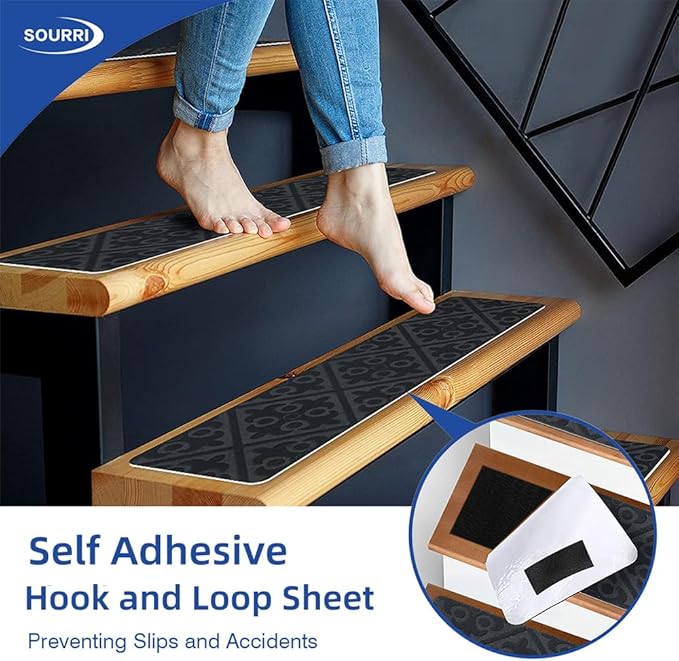 SOURRI 4'' x 20Ft Large Hook and Loop Sheet Tape Fastener, Self Adhesive Heavy Duty Strips, Keep Couch Cushions from Sliding, Rug Gripper Tape & Pads