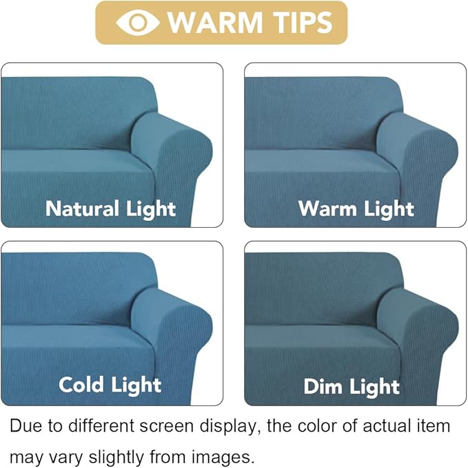 H.VERSAILTEX Stretch Couch Covers for Sofa 1 Piece Slipcovers for Couch and Sofas 3 Seater Couch Cover Feature Thick Checked Jacquard Fabric with Elastic Bottom(Large Sofa 90"-100" Wide, Storm Blue)