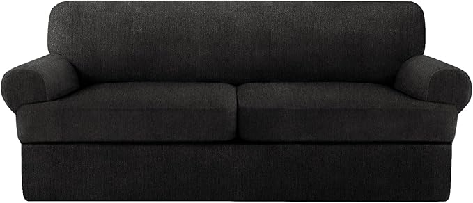 JconesT Cushion Sofa Slipcover 3 Pieces Sofa Covers for T Cushion Couch Soft Couch Covers Sofa Slip Cover Furniture Covers with 2 Individual T Shape Seat Covers (Black, 2 Cushions)
