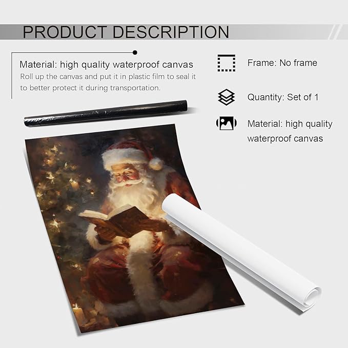 Vintage Christmas Santa Reading Book Wall Art Print,Santa Reading the Bible Oil Painting,Christmas Cottagecore Decor,Dark Academia,Winter Print
