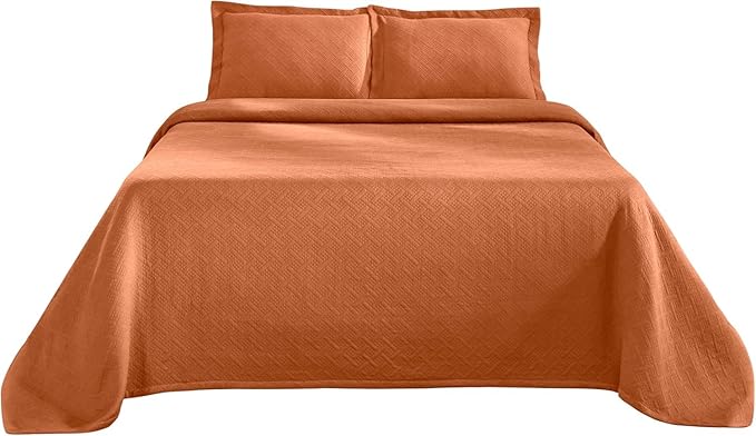 Superior 100% Cotton Basket Weave Bedspread with Shams, All-Season Premium Cotton Matelasse Jacquard Bedding, Quilted-Look Geometric Basket, King, Mandarin