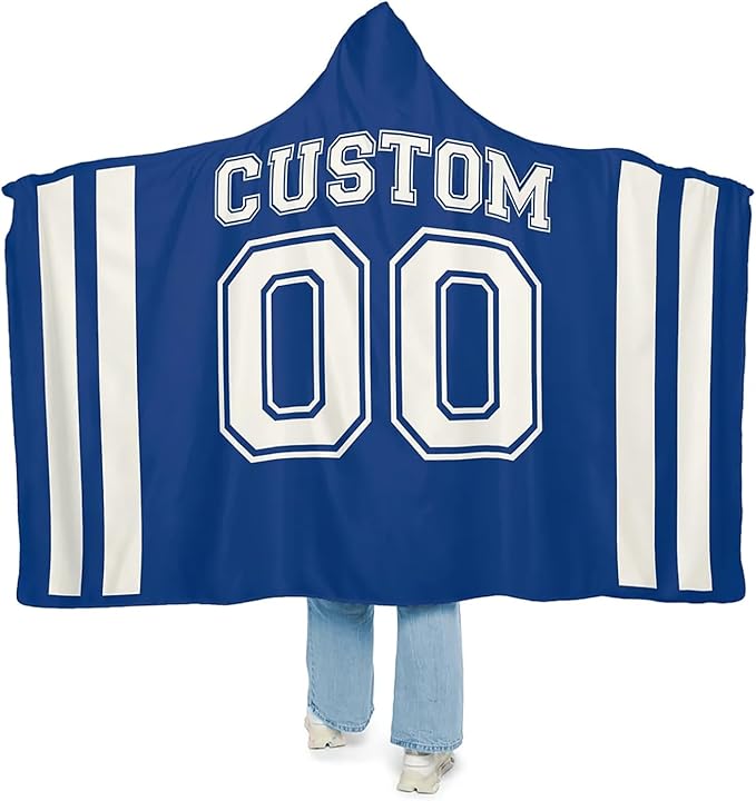 Personalized Football Jersey Hooded Blanket Game Day Custom Hooded Fleece Blanket with Name Football Team Wearable Blanket University Team Blanket Game Day Gifts
