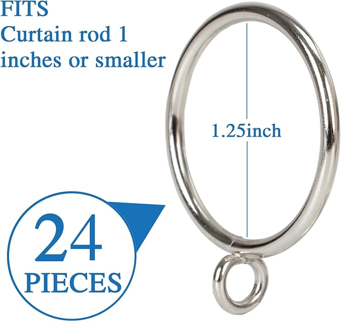 Curtain Rings with Eyelets Metal Eyelet Drapery Rings Inner Diameter 1.25Inch Curtain Rings for Hanging Pinch Pleat Curtain Pin Drape Hooks Silver Zocang