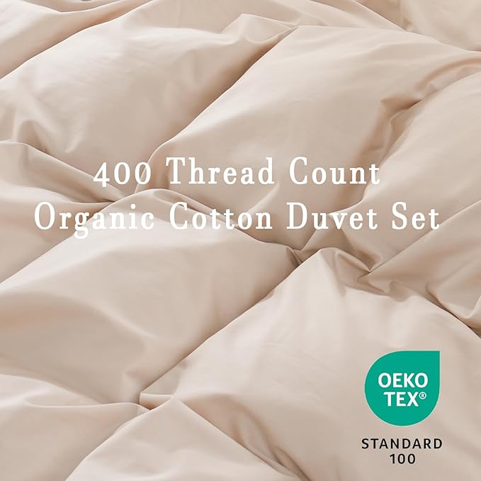 100% Organic Cotton Duvet Cover King 400 Thread Count Sateen Comforter Cover Soft and Breathable Cooling Bedding Set 3 Piece（Dusty Pink,King）