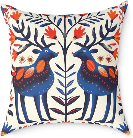 Square Pillow, Scandinavian Folk Art Design, Throw Cushion, Home Decor Accent, Cozy Sofa Pillow, Nordic Decor