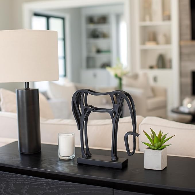 Home and Office Decorative Sculpture – Aluminum Abstract Horse Design for Bathroom, Living Room, and Coffee Table Decor – Artistic Shelf Statue That Capture Modern Minimalist Safari Beauty – 15" Black