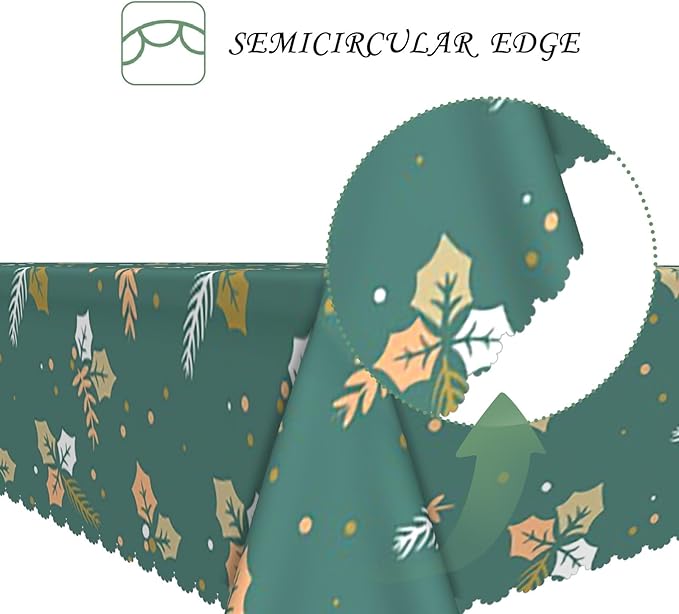 70x140 Inch Xmas Theme Rectangle Tablecloth Winter Christmas Mistletoe Pinecone Green Table Cloth Washable Durable Table Cover for Kitchen Dining Home Banquet Xmas Party Decor