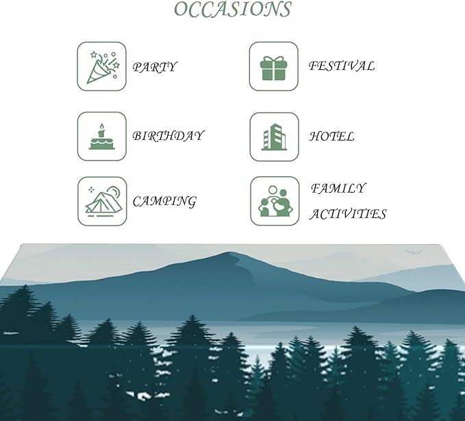 70x120 Inch Nature Rectangular Tablecloth Illustration Mountain Forest Silhouette Table Cloth Waterproof Durable Table Cover for Picnic Indoor Gaming Room Decor
