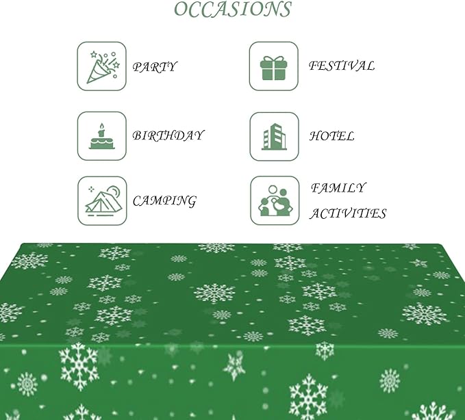 70x90 Inch Christmas Theme Rectangle Tablecloth Winter Snow Snowflake Green Table Cloth Washable Durable Table Cover for Kitchen Dining Home Banquet Xmas Party Decor