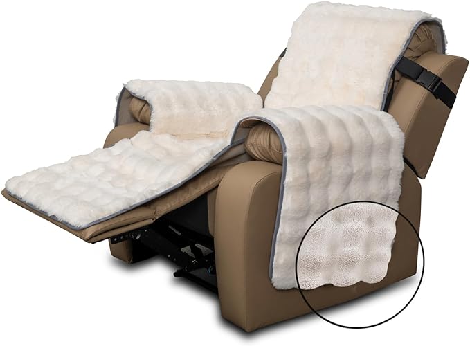 Plush and Fuzzy Shaggy Couch Cover, Dog Pad Faux Fur Sofa Cover, Water Resistant Slipcover, Non-Slip Furniture Protector for Kids,Dogs,Cats.(White-Bubble, Medium Recliner)