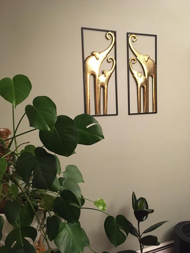 HKaikzo Set of 2 Elephant Wall Decor, African Wall Decor, Gold Elephant Wall Art, Animal Decorations for Living Room, Modern Metal Decor(11.8x27.6in)