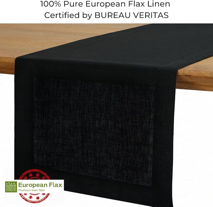 D'Moksha Homes Linen Black Table Runner 108 Inches Long - 100% Pure Linen Dining Table Runner 14 x 108 Inch for Winter, Christmas, Holiday - Machine Washable
