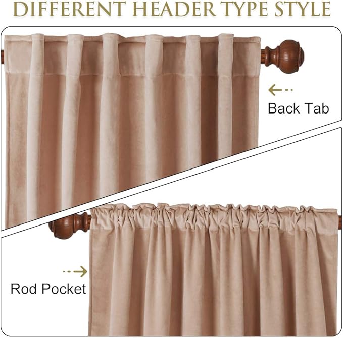 StangH Beige Blush Velvet Curtains 72 inches Length- Soft Thick Drapes Light Blocking for Kitchen, Vintage Decor Cold Resistant Draperies for Nursery/Hallway/Bedroom, W52 x L72, 2 Panels