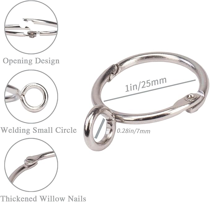 Openable Curtain Rings with Eyelet,24PCS Curtain Rings,Drapes Rings 1 in Interior Diameter,Hinge Snap-Joint Design, Fits Curtain Rods Up to 6/8 in Inches Silver TXZWJZ