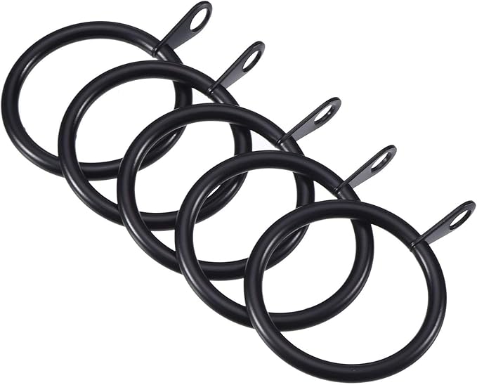 Shappy 40 Pack Metal Drapery Curtain Rod Rings with Eyelets Internal Diameter 1.18in Fits up to 0.79in Rod Hanging Drape Sliding Eyelet Black Rings for Window Door Shower Bathroom