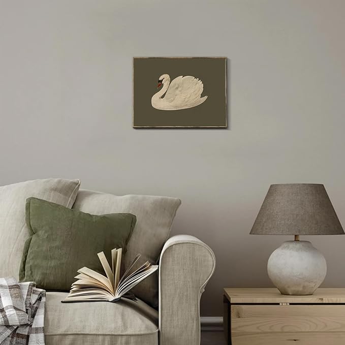 Vintage Swan Canvas Wall Art - Vintage Swan Canvas Oil Painting for Bathroom Wall Decor, Classical Animal Framed Art For Vintage Home Decor Aesthetic - 11" X 14" - Unframed