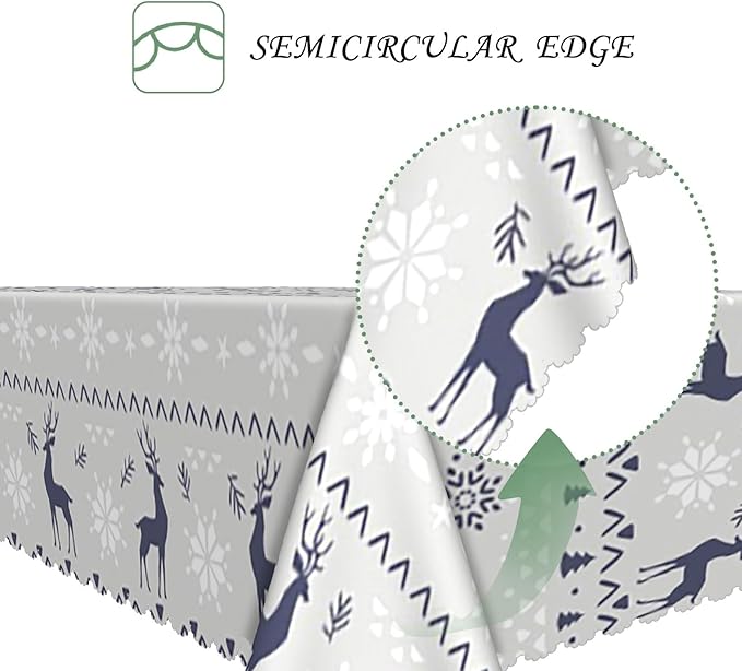 70x90 Inch Xmas Theme Rectangle Tablecloth Navy Gray Reindeer Snowflake Pine Geometric Stripe Table Cloth Washable Durable Table Cover for Kitchen Dining Banquet Ugly Christmas Sweater Party