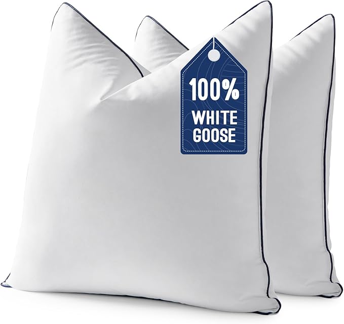 MIULEE Goose Feather Down 24x24 Pillow Insert Set of 2 with 100% Down-Proof Cotton Cover, Soft Fluffy Decorative Pillow for Sofa Bed Couch Living Room White