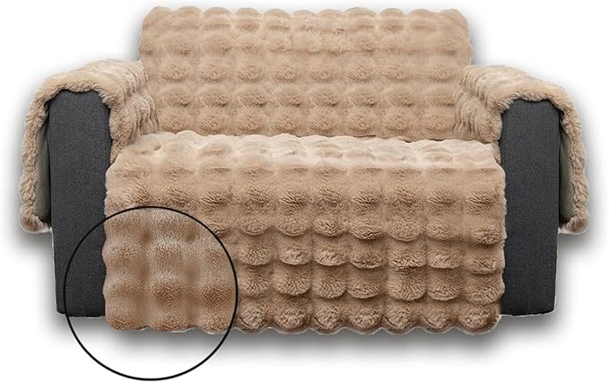 Plush and Fuzzy Shaggy Couch Cover, Dog Pad Faux Fur Sofa Cover, Water Resistant Slipcover, Non-Slip Furniture Protector for Kids,Dogs,Cats.(Light Brown-Bubble, Medium Loveseat)