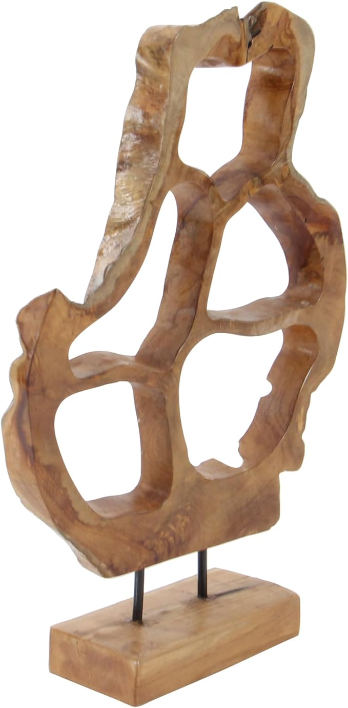 Deco 79 Teak Wood Abstract Handmade Decorative Sculpture Home Decor Statue, Accent Figurine 16" x 8" x 25", Brown