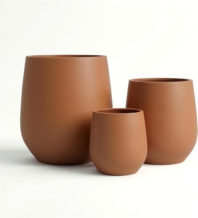 DTY Signature Mount Wilson Modern Indoor Outdoor Fiberstone Tapered Planter, Lightweight, Weather Resistant Garden Pot with Drainage Hole & Rubber Plug, Planter for Christmas Decor –Terracotta, Medium