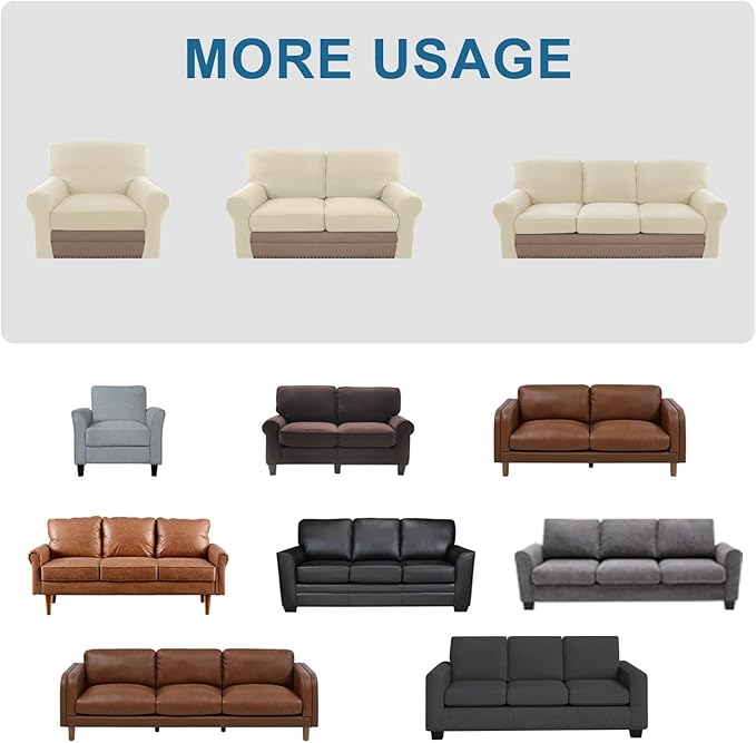 H.VERSAILTEX Multi-Pieces Sofa Covers Stretch Couch Covers Form Fitted Seats and Back Cushions Covers (3 Seat Covers Plus 3 Back Cusion Covers, Bonus 2 Armrest Covers), Natural