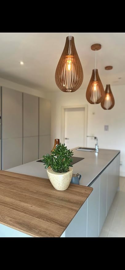 DEZAART Wooden Pendant Light Mid-Century Modern – Unique Design for Living Rooms, Kitchens, and Offices