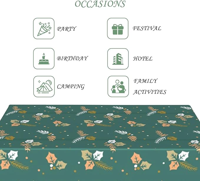 60x102 Inch Xmas Theme Rectangle Tablecloth Winter Christmas Mistletoe Pinecone Green Table Cloth Washable Durable Table Cover for Kitchen Dining Home Banquet Xmas Party Decor