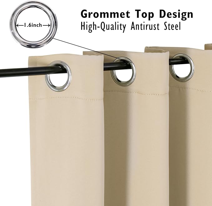 ChrisDowa Small Kitchen Valances for Windows - Grommet Short Thermal Insulated Room Darkening Window Valances Curtains for Living Room (2 Panels, Biscotti Beige, 42 x 18 Inch)