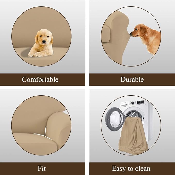 Easy-Going 2 Pieces Microfiber Stretch Sofa Slipcover Spandex Soft Fitted Sofa Couch Cover, Washable Furniture Protector with Elastic Bottom Kids,Pet (Sofa,Pale Yellow)- Large