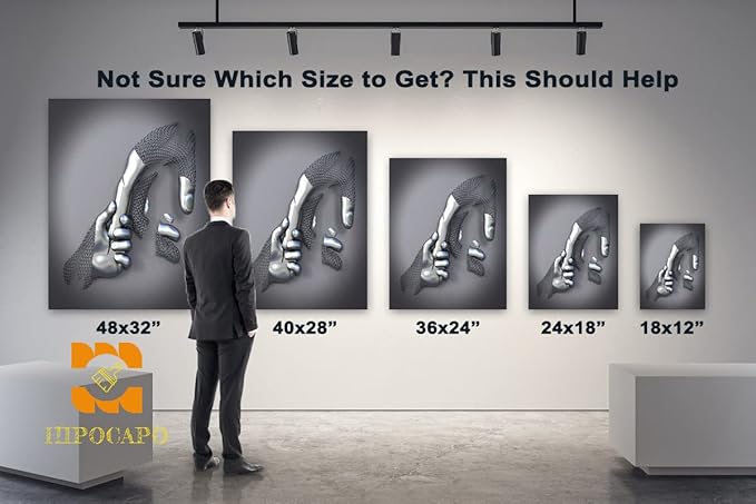 3D Metal Effect Canvas Wall - 3D Wall Art Decor Artwork hold hands Silver Modern Art Canvas Painting, Large Wall Art for Bedroom Dercorations Framed 32”x48”x1Pcs