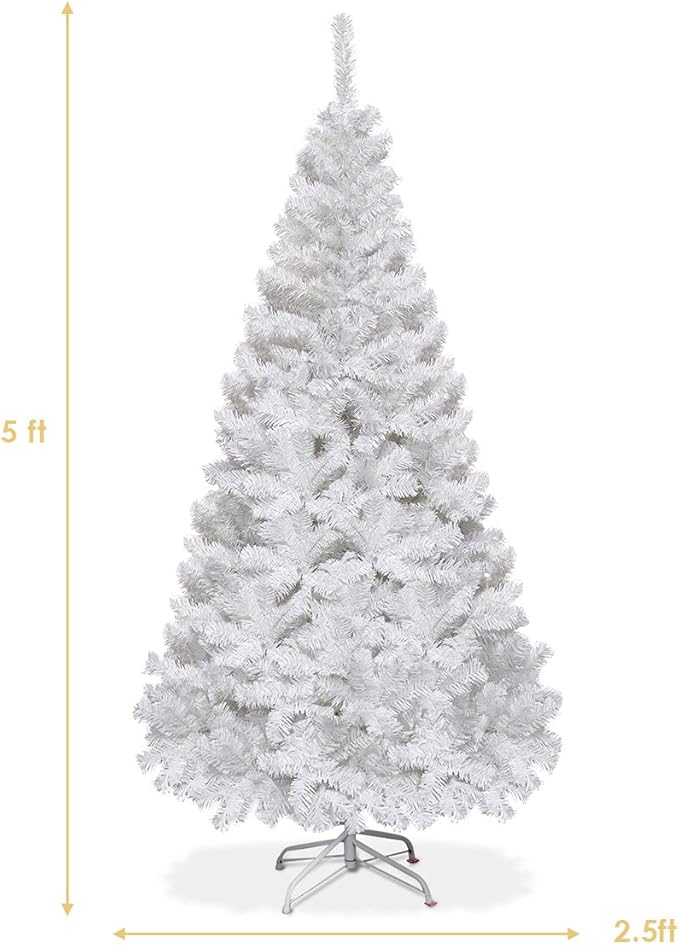 GOFLAME 5FT Artificial White Christmas Tree Home Holiday Décor, Metal Stand PVC Material 350 Branches Indoor Decoration, Easy Assembly